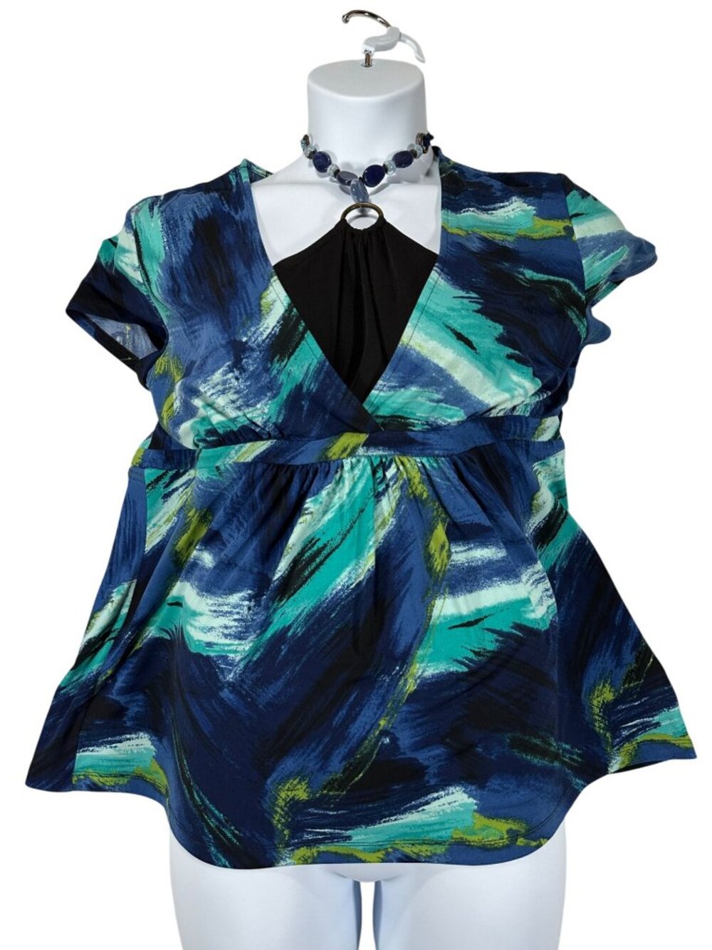 Apt. 9 Womens Empire Waist Printed Tunic Top XL Blue Black Abstract Short-Sleeve